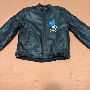 HWK Motorsports Genuine Leather Motorcycle Jacket w/ Armor – Black Sz S